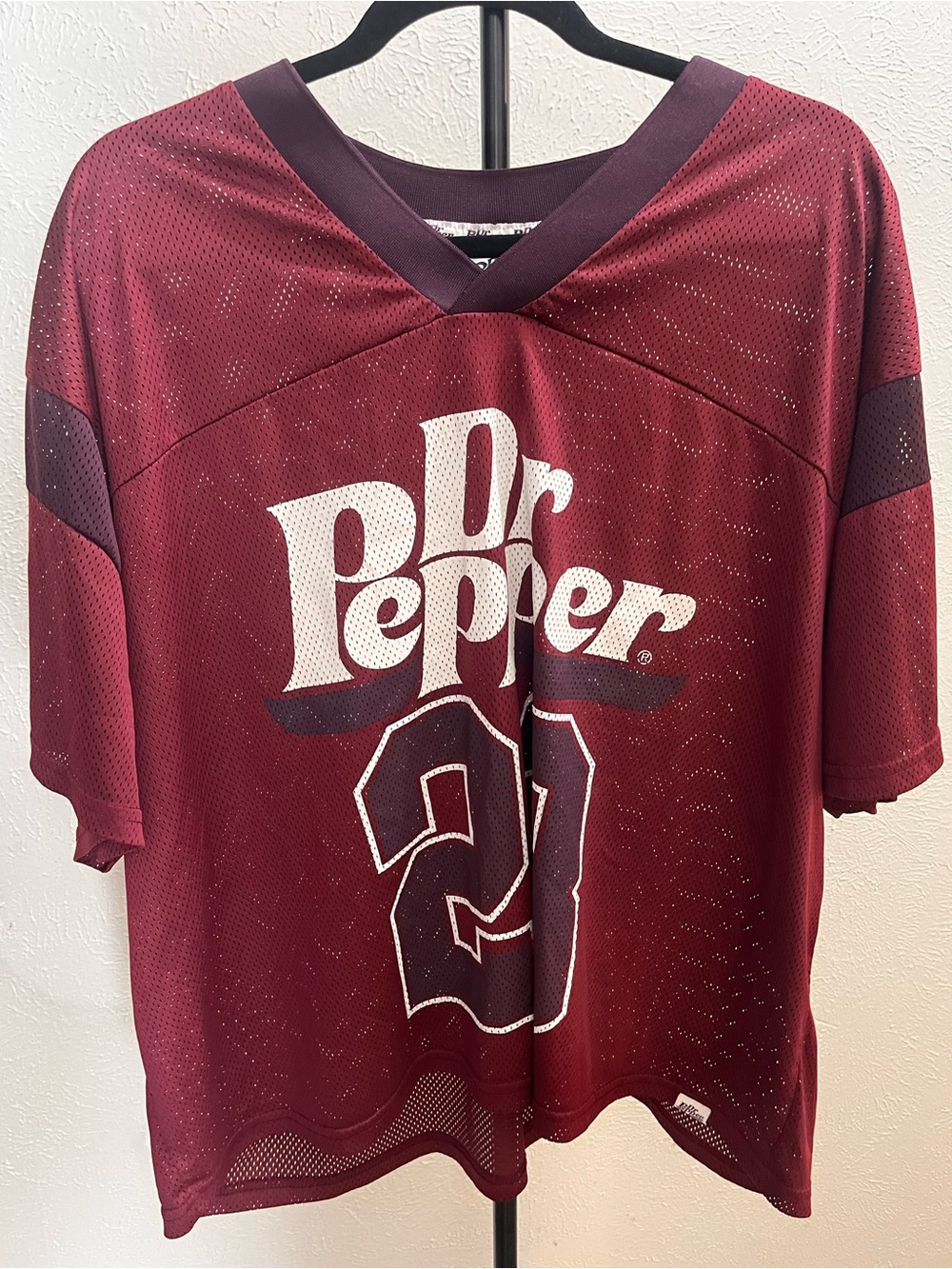 Dr Pepper Mens Maroon Mesh Jersey Shirt with Number Graphic